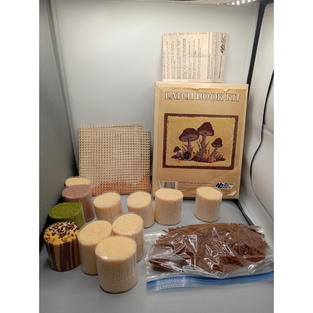 Vintage National Yarn Crafts Latch Hook Kit Field Of Mushrooms #R606 Read 20x27